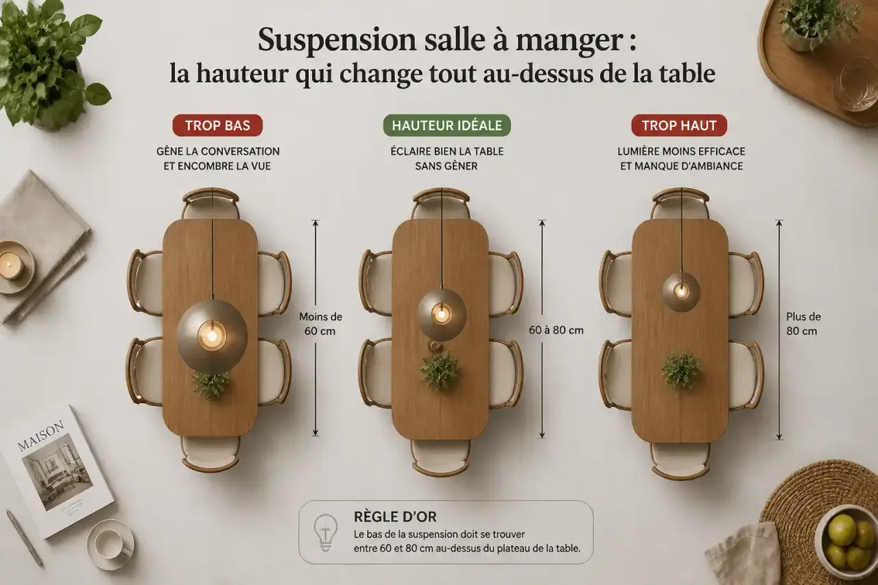 Suspension salle à manger : la hauteur qui change tout au-dessus de la table