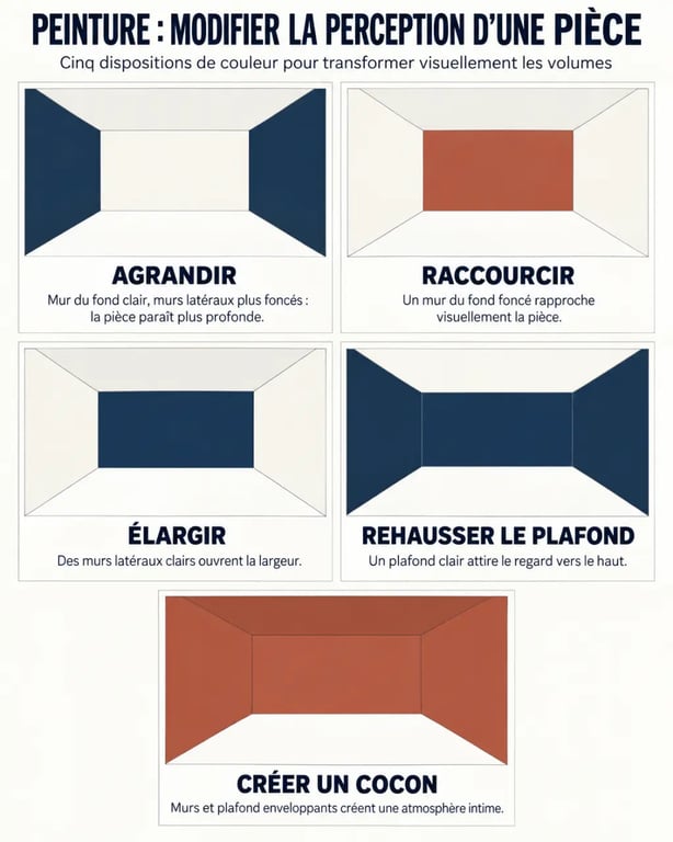 Infographie sur comment disposer les couleurs de peinture dans une pièce selon l’effet recherché