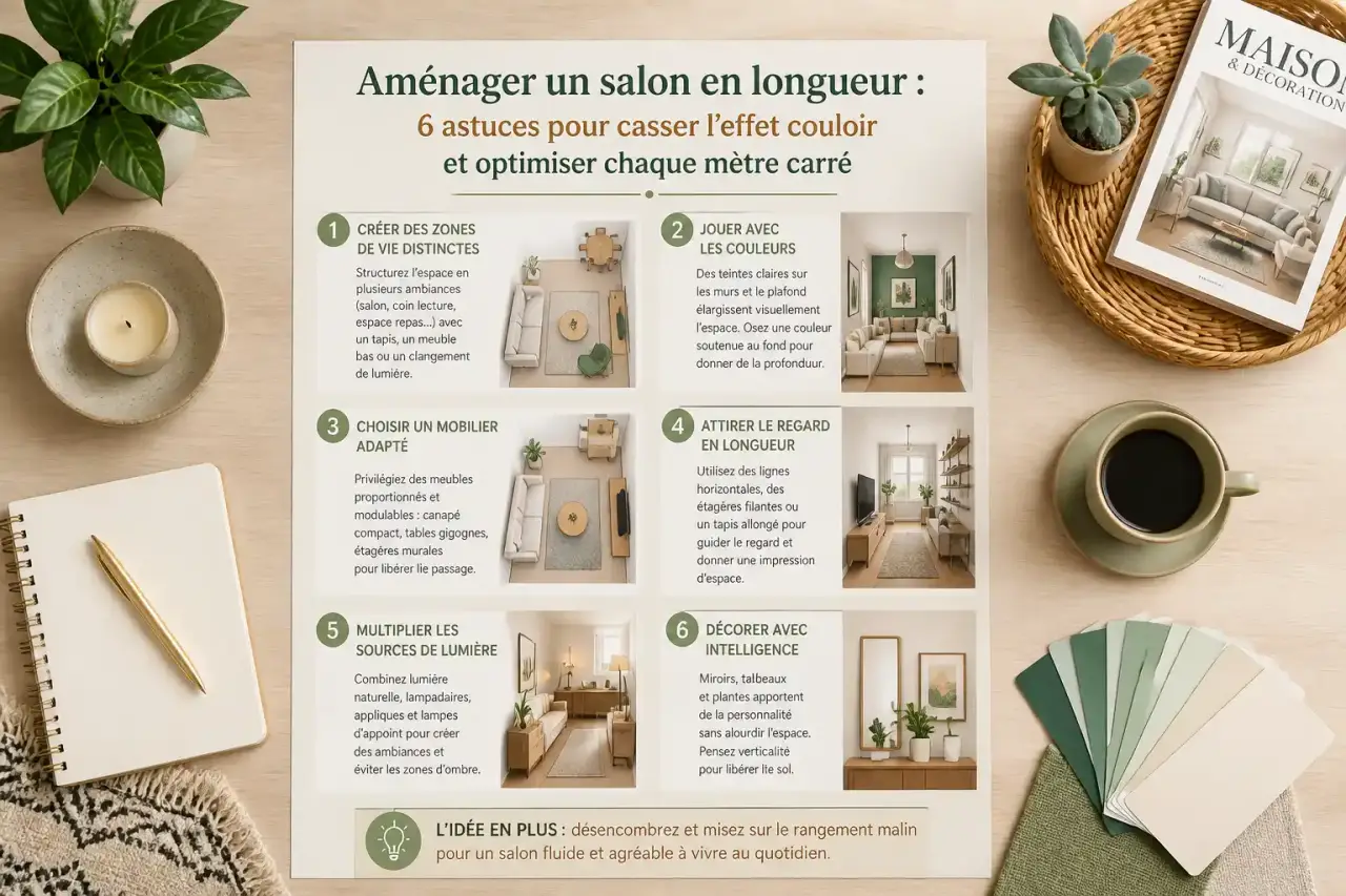 Aménager un salon en longueur : 6 astuces pour casser l'effet couloir et optimiser chaque mètre carré