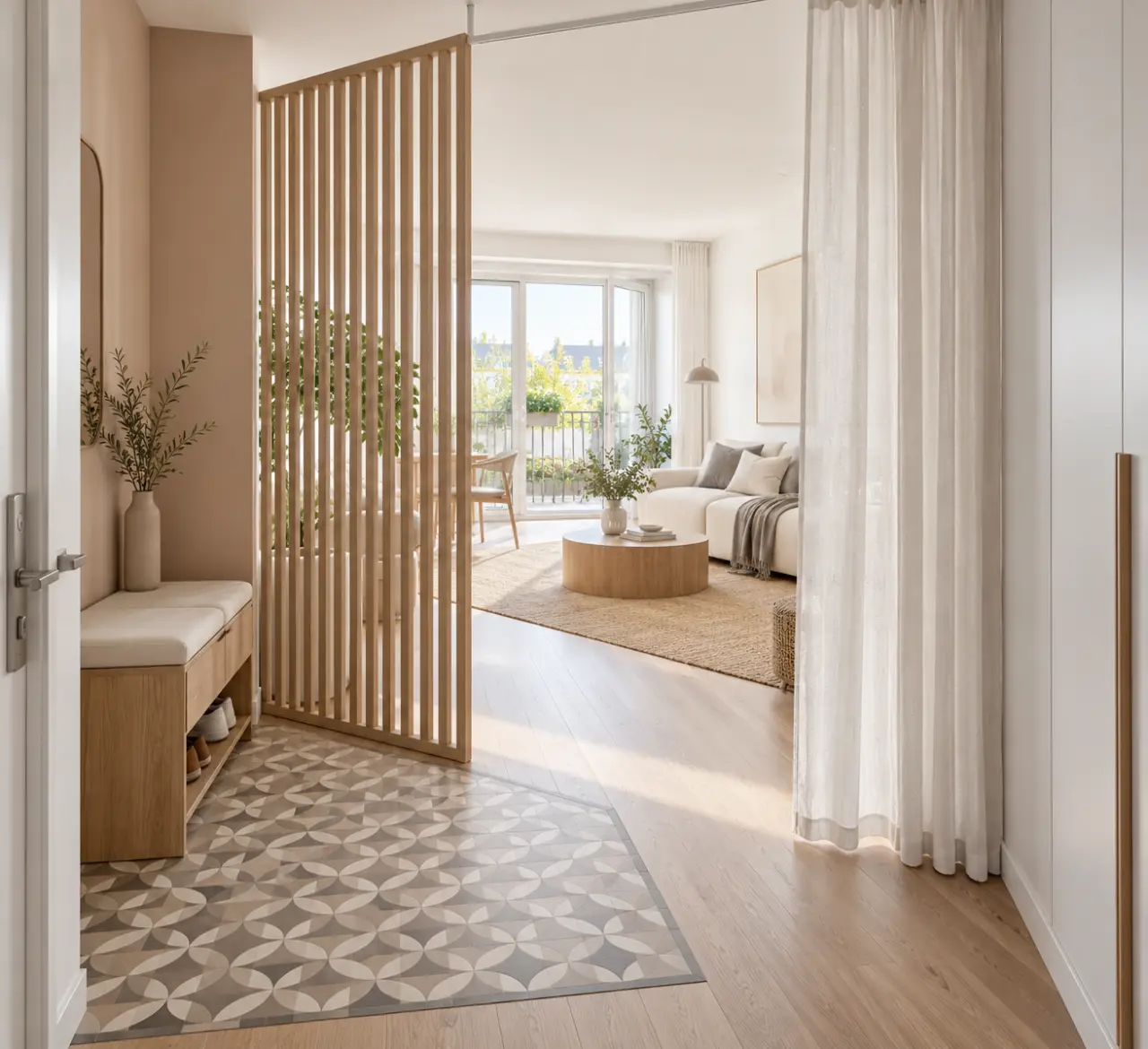 Idée de séparation entre l’entrée et le salon sans travaux dans un petit espace