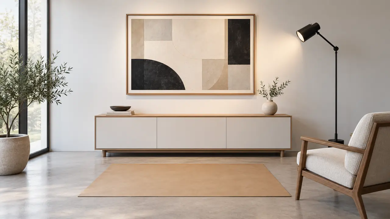 Déco pour bureau professionnel avec tableau bien dimensionné et éclairage adapté