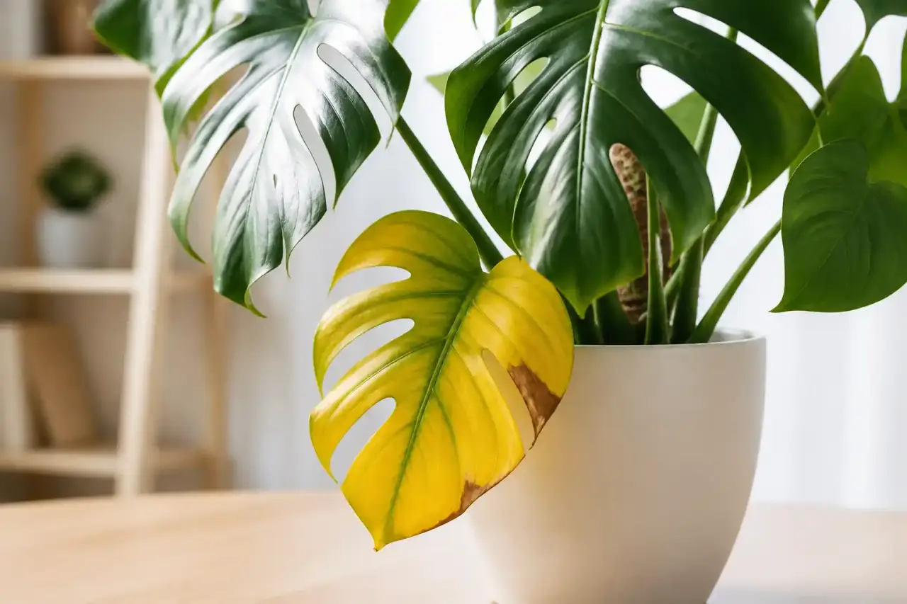 Monstera Deliciosa avec de magnifiques feuilles vertes dans un salon lumineux