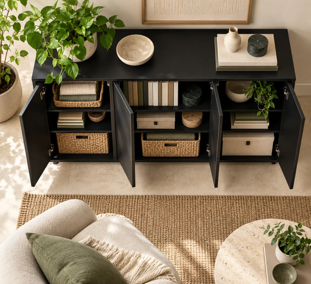Meuble de rangement noir : du volume utile sans alourdir la pièce